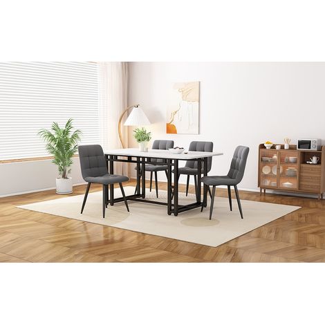 Ensemble de salle à manger 120x70 cm avec table à pieds en fer noir et 4 chaises en velours gris foncé, design moderne pour cuisine (1/5)