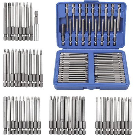 Coffret de 50 embouts longs magnétiques, Torx, Hex, plats et cruciformes, avec boîtier (1/5)