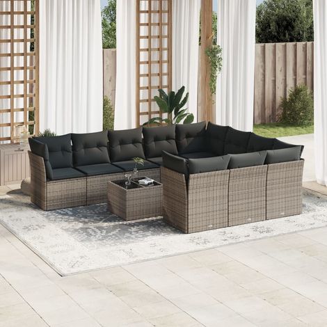 vidaXL Set Divani da Giardino 11 pz con Cuscini in Polyrattan Grigio (1/3)