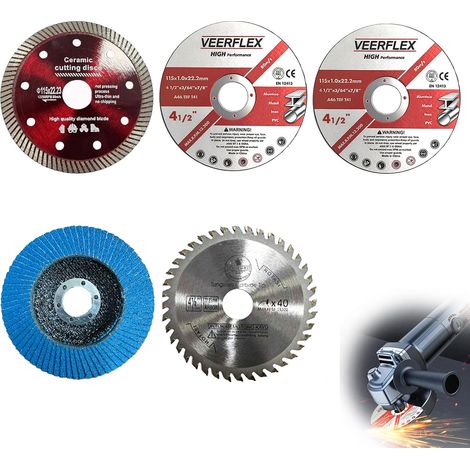 5pcs 115mm 115mm Cutting Disc for 22.23mm Bore Angle Grinder Discs for Cutting Metal, Stone, Wood, Ceramic, Tile, Sanding, 115x22.23mm (1/5)