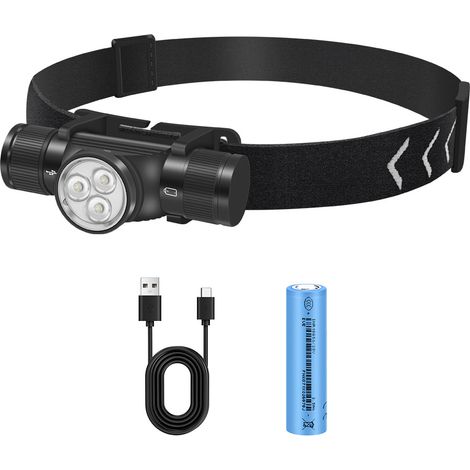 RHG Lampe frontale LED rechargeable, 5 modes, lampe frontale ultra lumineuse, lampe de poche mains libres (1/4)
