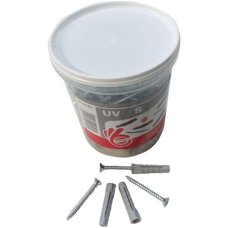 Fischer boite de 140 chevilles en nylon avec vis UV 8x40 mm avec vis a' bois pour fixations universelles