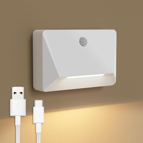 Veilleuse avec détecteur de mouvement, applique murale LED sans fil pour escaliers, mode connecté, 3000 K, 2200 mAh, rechargeable par USB, installation sans perçage (1/5)