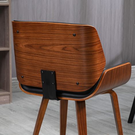 Lot de 2 chaises rétro salle à manger, rembourrage en similicuir PU noir et bois, style vintage. (1/5)