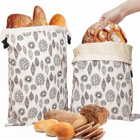 Sacs À Pain - Coton Bio Enduit Cire Abeille - 43 x 33 cm - Pour Réfrigérateur Congélateur Garde-Manger - Lot De 2 (1/4)