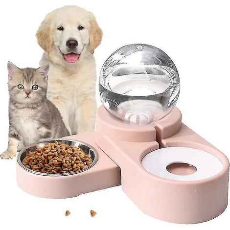 Gamelles doubles pour chats, gamelles pour chiens et gamelles pour nourriture de chat avec distributeur d'eau pour animaux (1/5)