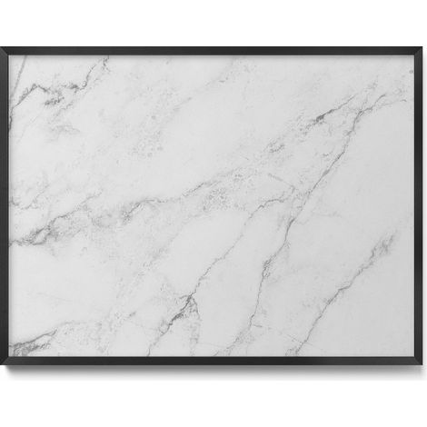 Tableau Magnétique en Métal pour Aimants - Motif Marbre clair délicat - Minimaliste - Cadre Noir - 80x60 cm - Tableau Métallique Aimanté