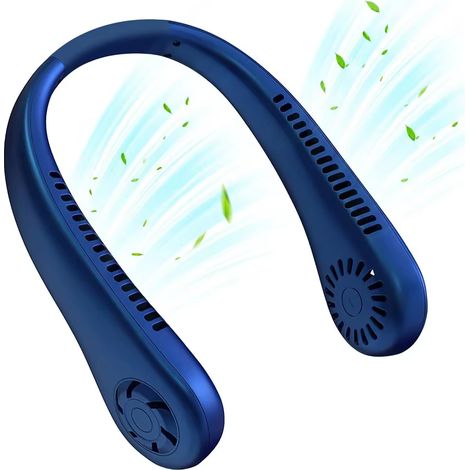 (Bleu) Ventilateur de cou sans pales, rechargeable par USB, flux d'air puissant, brise silencieuse et naturelle. (1/5)