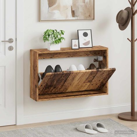 vidaXL Wall-Mounted Shoe Cabinet ZWOLLE 71 x 17 x 43 cm Old Wood (1/5)