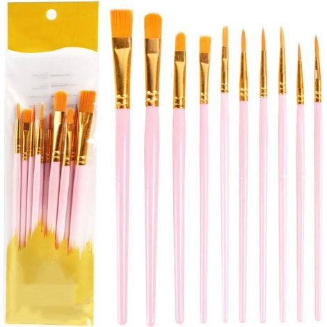 Brushes Peinture - Poils Nylon - 10 Pièces - Pour Acrylique Huile Aquarelle - Peinture Miniature Art Corps Ongles Visage - Ensemble Artistique (1/5)