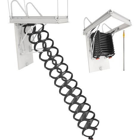 Échelle de Grenier, Charge 299,4 kg, Escalier de Grenier Escamotable, Hauteur Installation 3,2-3,35 m, Ouverture 1000,76x698,5 mm, Tige de Traction, Échelle Rétractable Acier pour Accès Greniers (1/5)
