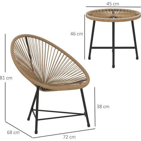 Salon de jardin en polyrotin pour 2 personnes, 3 pièces : 2 chaises + table, résistant aux intempéries, pour jardin, terrasse, balcon, bois naturel (1/5)