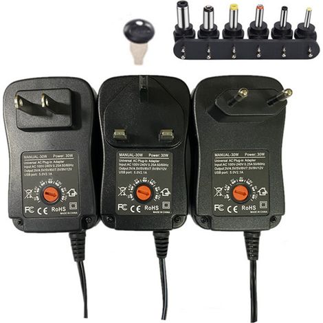 Adaptateur universel 2A 3-12V 30W prise US, boîtier plastique résistant, bloc d'alimentation réglable 30W (1/5)