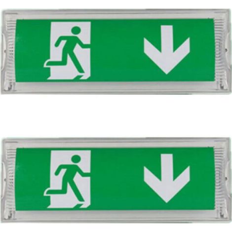 Lot de 2 Lampe d'éclairage de secours à LED, avec batterie de secours jusqu'à 3 heures, Classe de protection : IP 65, Panneau d'indication de sortie/urgence, signe lumineux, Lumineux
