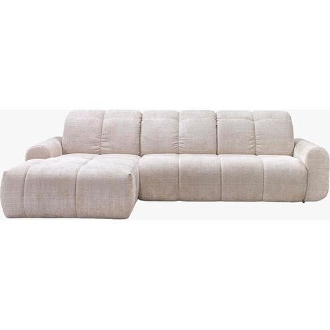 ELIOS Canapé d'angle convertible avec coffre en tissu beige - Angle gauche (1/5)
