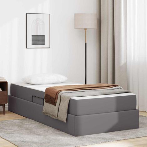 vidaXL Aufbewahrungsbett mit Matratze mit Matratze 2 pcs Grau Leder (1/5)