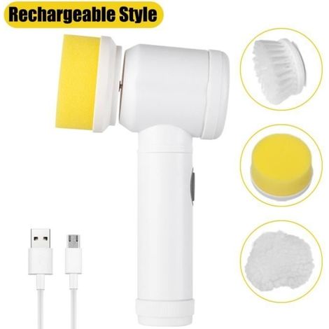 Brosse de nettoyage électrique sans fil 5 en 1, rechargeable par USB, pour baignoire, cuisine et lave-vaisselle. (1/4)