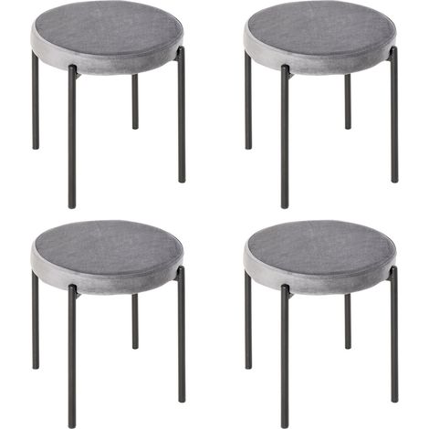 Ensemble de 4 tabourets de bar/chaises de cuisine empilables avec assises rembourrées aspect velours, structure en métal gris, idéal pour la cuisine et la salle à manger, 41,5 x 41,5 x 46 cm  .de