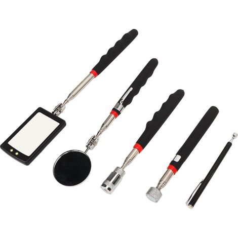 Ensemble de 5 dispositifs de levage magnétique avec miroir télescopique et lampe LED pour l'inspection et la maintenance (1/5)