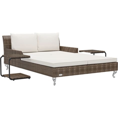 2-Personen-Sonnenliege mit Auflagen Poly Rattan Braun vidaXL (1/5)