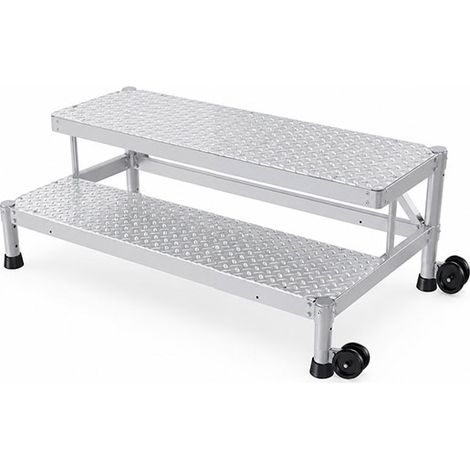 Scalino e pedana alluminio - 2 gradini - Larghezza 1.50m - Ruote laterali - MP2-150-RL (1/5)