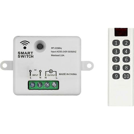 Interrupteur intelligent sans fil 433 MHz, récepteur relais de télécommande sans fil 85-240 V CA 10 A pour plafonnier, ampoule LED et ventilateur (1/5)