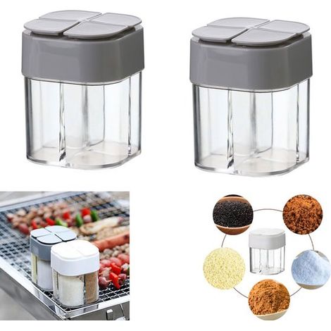 Set di 2 barattoli per spezie, barattoli per spezie per ristoranti, barattoli per spezie per cucinare, barattoli 4 in 1 per la conservazione in cucina e per l'uso in ristoranti (1/5)