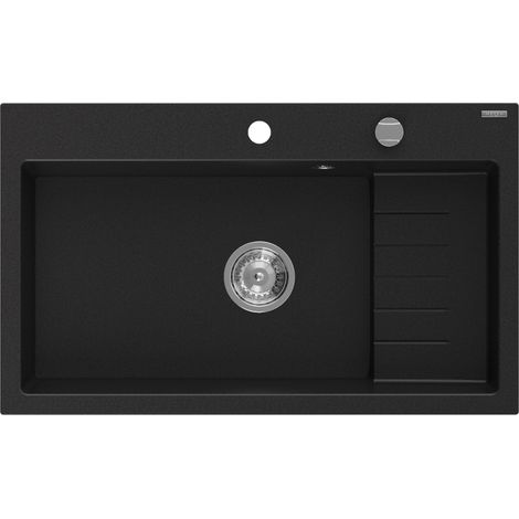 Mexen Omar évier en granit 1 bac 800 x 480 mm, noir, siphon chromé - 6520801005-77 (1/5)