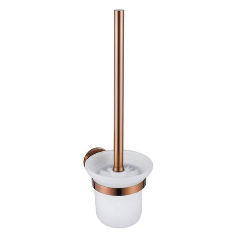 FugaFlow Eccelente Ensemble d’accessoires WC 3 pièces - porte-rouleau WC avec clapet - brosse WC - double crochet rond pour serviette - Cuivre brossé (1/4)