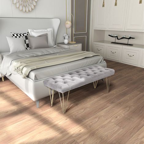 Banc rembourré Banc de piano Banc chaussure avec aspect velours Banc de lit Banc piano pour chambre - salon - gris métal 116 x 44,5 x 49 cm