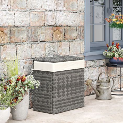 Garten- und Aufbewahrungskorb aus Rattan mit Innenfutter, 57 x 34 x 62 cm, Grau