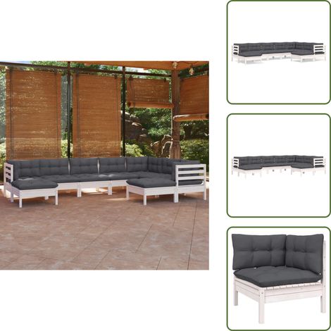 Cuscini per divano - vidaXL Set Divani da Giardino 9 pz con Cuscini Bianchi Legno di Pino - Divano angolare