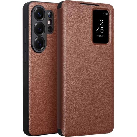 Qialino Lederhülle für Samsung Galaxy S26 Ultra, mit Sichtfenster, Braun (1/5)