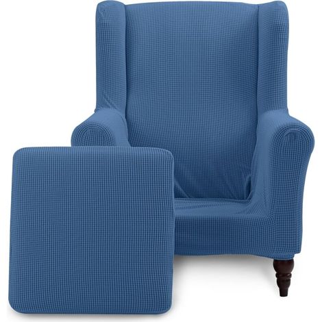 (Denim Blue)Wingback Chair Cover,Non-Slip Armchair Slipcover Spandex Jacquard Fabric with Elastic Bottom Washable Furniture Protector for Living Room Hotel Bedroom