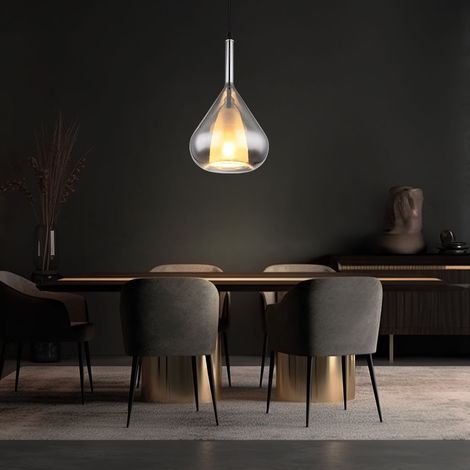 Hängeleuchte Pendelleuchte Pendellampe Esszimmerleuchte Wohnzimmerlampe, Metall schwarz Glas rauchfarben, E27, H 150 cm