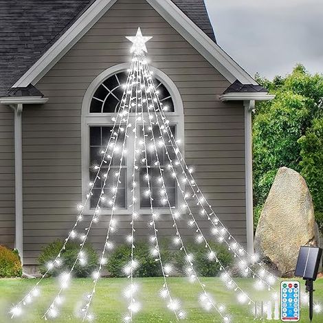 Solar Fairy Lights for Christmas Tree, 2 m x 9 Strands 198 LED Fairy Lights with Star & 8 Modes, Remote Control, Waterproof Christmas Tree for Garden, Wedding Party (1/5)