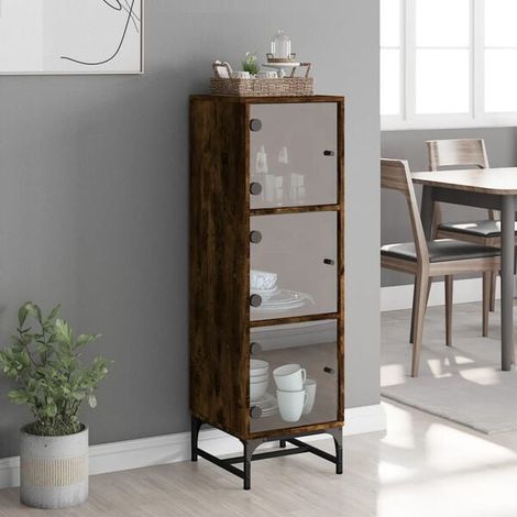 Buffet de Salle à Manger avec Portes en Verre, Meuble de Rangement Style Industriel en Chêne Fumé, 35 x 37 x 120 cm (1/5)