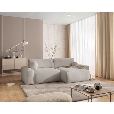 Constance - canapé d'angle réversible 4 places convertible avec coffre en tissu - beige (1/5)