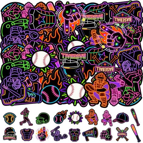 180 neon baseball-themed stickers to decorate a baseball-themed birthday party: stickers for water bottles, scrapbooks, luggage (1/5)