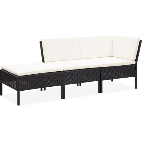 3-tlg. Garten-Lounge-Set mit Auflagen Poly Rattan Schwarz