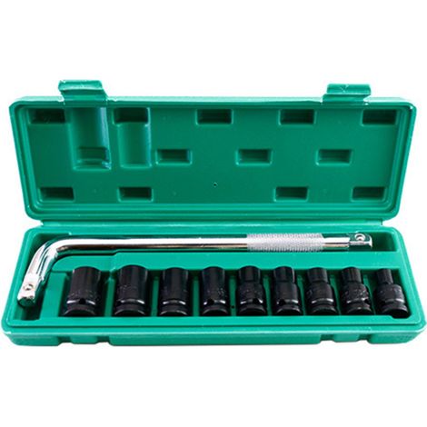 Jeu de 10 douilles à impact hexagonales profondes de 40 mm (entraînement 1/2 pouce) à 6 pans, en acier à haute teneur en carbone, avec clé et coffret de rangement (1/5)