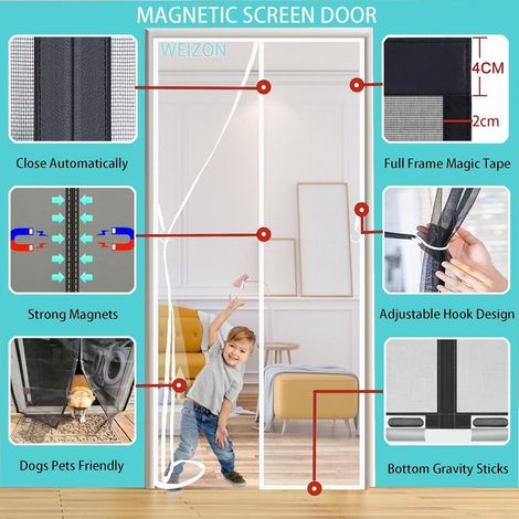 Magnetisches Moskitonetz für Türen, Tür-Moskitonetz – Anti-Mücken-Vorhang, kein Bohren erforderlich, einfache Montage, kein Werkzeug nötig, Gartenmöbel, 140 x 220 cm – Weiß (1/4)