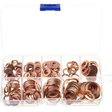 200pcs Joint en Cuivre Rondelles Joints Plate Résistant 9Types M5-M14 Bouchon De Carter D'huile Joint Vidange Moteur Assorti Pour Voiture (1/4)
