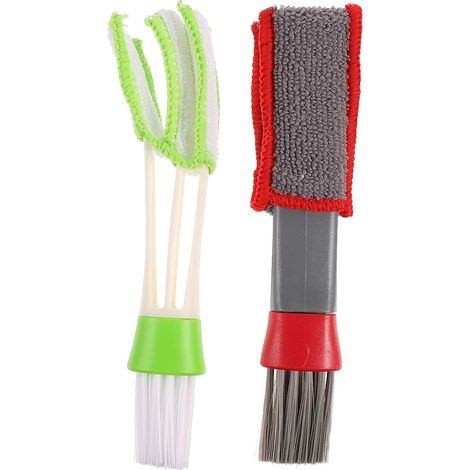 Juego de 2 cepillos de microfibra de doble cara para limpiar rejillas de ventilación de coche, ideal para el hogar y la oficina. (1/5)
