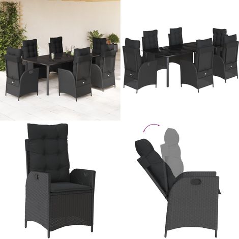 7-tlg. Garten-Essgruppe mit Kissen Schwarz Poly Rattan - Gartentisch - Gartensessel (1/5)