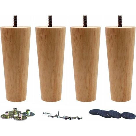 Pieds de canapé en bois massif rond – Lot de 4 pièces, hauteur 15 cm, pour fauteuil, canapé 2 places, table ou meuble de rangement (1/5)