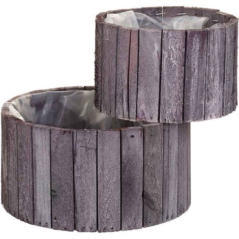 Set 2 Cestos redondos de madera grises (1/5)
