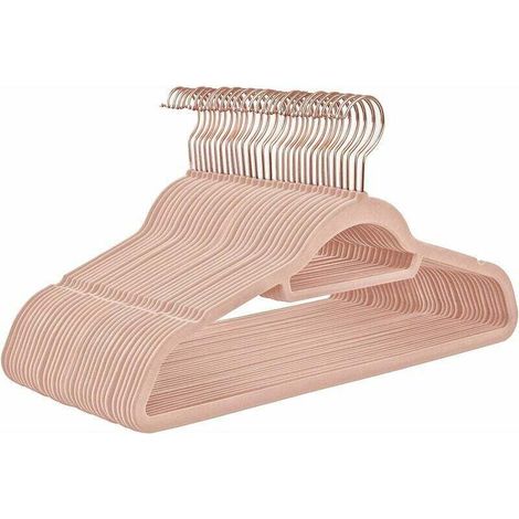 Set of 30 Rose Gold Velvet Hangers with Swivel Hooks - 0.6 cm Thick, 45 cm Long - For Coats, Dresses, Trousers, Ties - Light Pink CRF21PK30 (1/4)