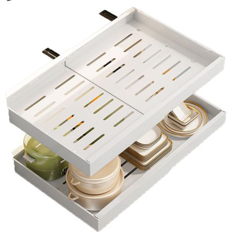 Tiroir de cuisine coulissant extensible, sans perçage requis, convient aux armoires de cuisine et de salle de bain, largeur réglable de 32 à 52 cm. (1/5)