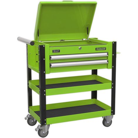 Sealey Heavy-Duty Mobile Tool & Parts Trolley 2 Drawers & Lockable Top - Green AP760MHV